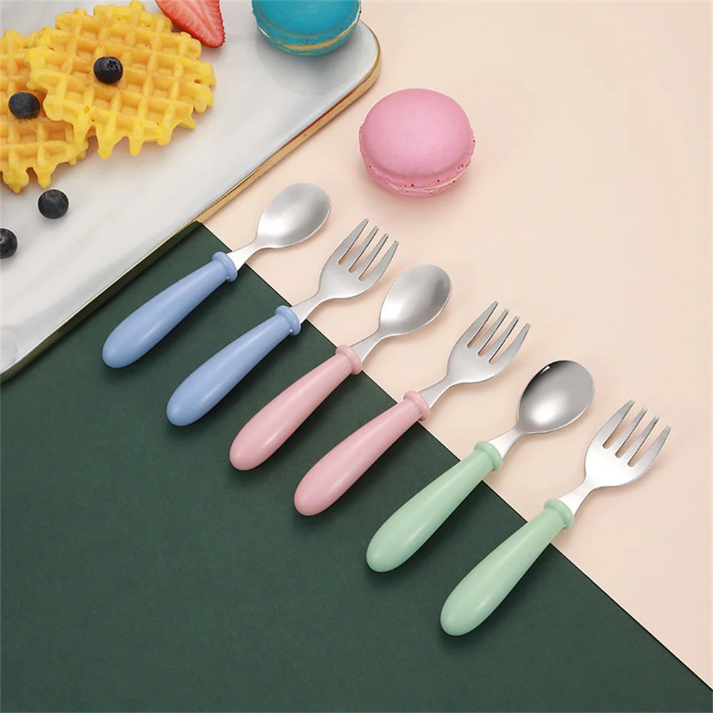 304 Stainless Steel Baby Utensil Set Children Toddler Dinnerware Infant Learn To Eat Training Food Toddler Feeding Spoon Fork