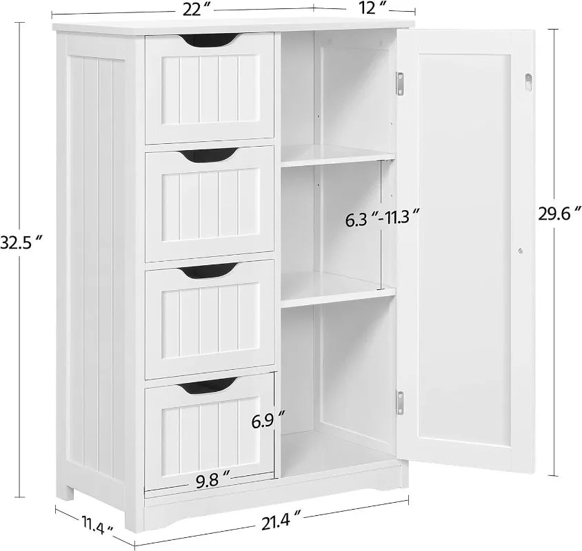 Organisateur de rangement latéral avec 4 tiroirs et 1 placard, table console d'unité de rangement d'entrée autoportante