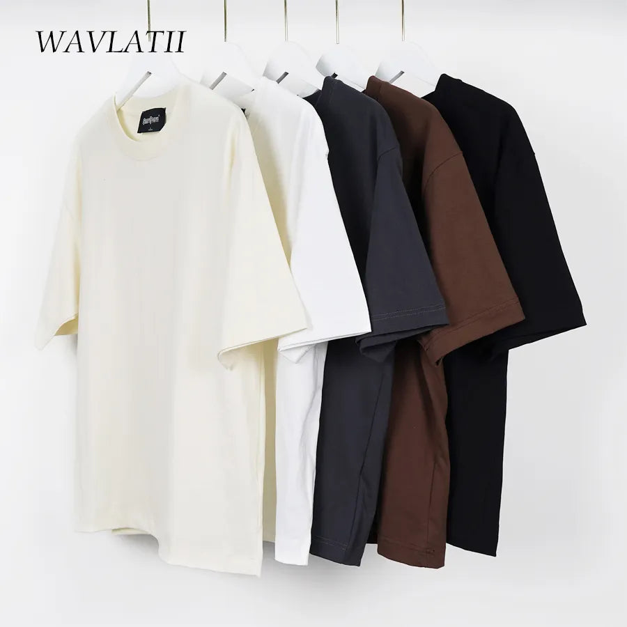 WAVLATII surdimensionné été t-shirts pour femmes hommes marron décontracté femme coréen t-shirts streetwear unisexe basique solide jeunes dessus frais