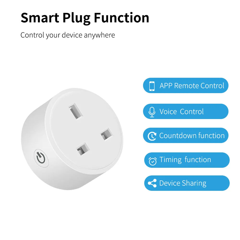 Enchufe inteligente Tuya de 20A con WiFi, adaptador de 3 pines para el hogar, Control por voz Alexa, función de temporizador de monitoreo de energía, conjunto de toma de corriente