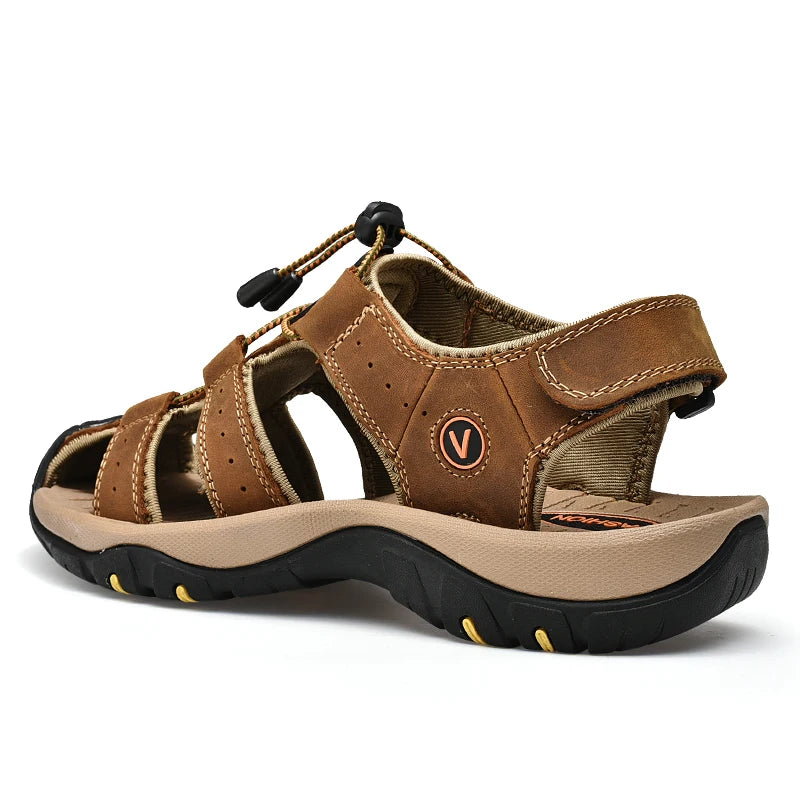 Sandalias de verano para hombre, zapatos informales de cuero genuino para hombre, sandalias de cuero para exteriores para hombre, zapatos de playa, zapatos romanos de talla grande 38-48