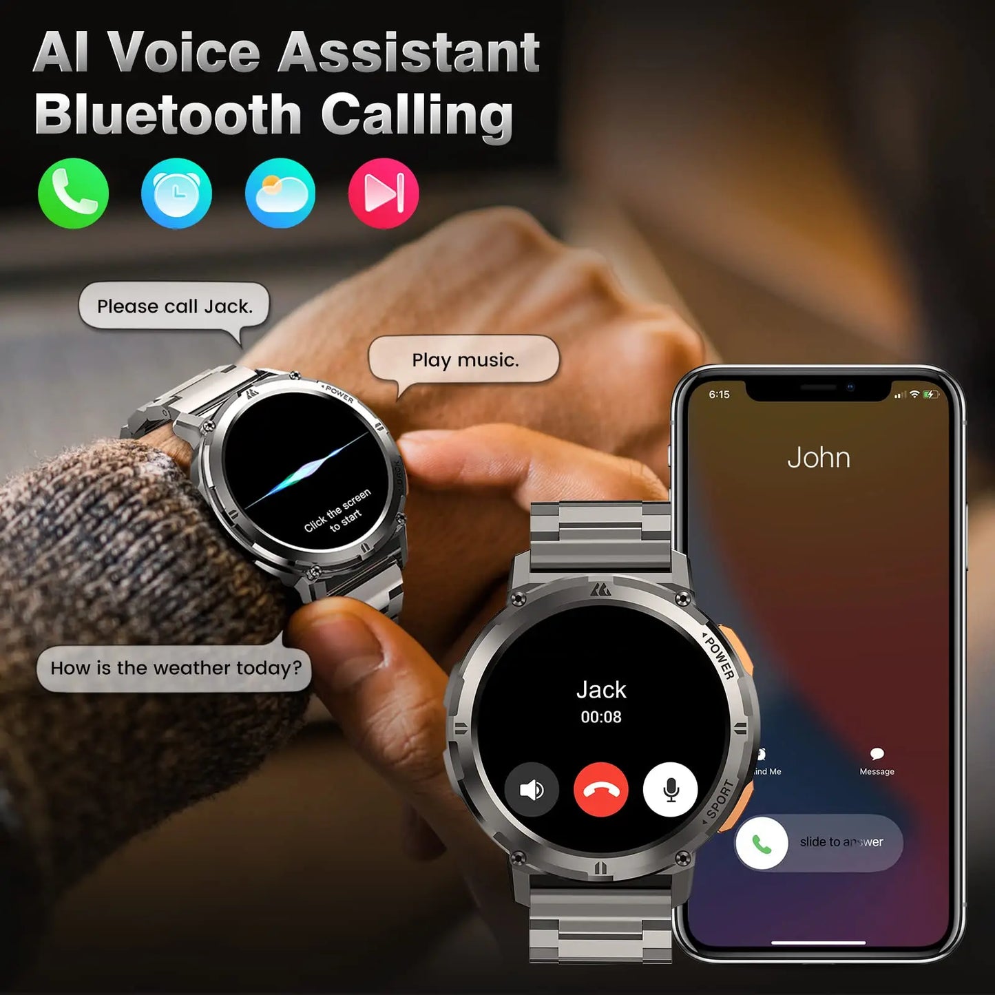 2024 AMAZTIM TANK T2 reloj inteligente de negocios para hombres AMOLED AOD reloj para hombres llamada Bluetooth 5ATM impermeable Fitness relojes Ultra inteligentes