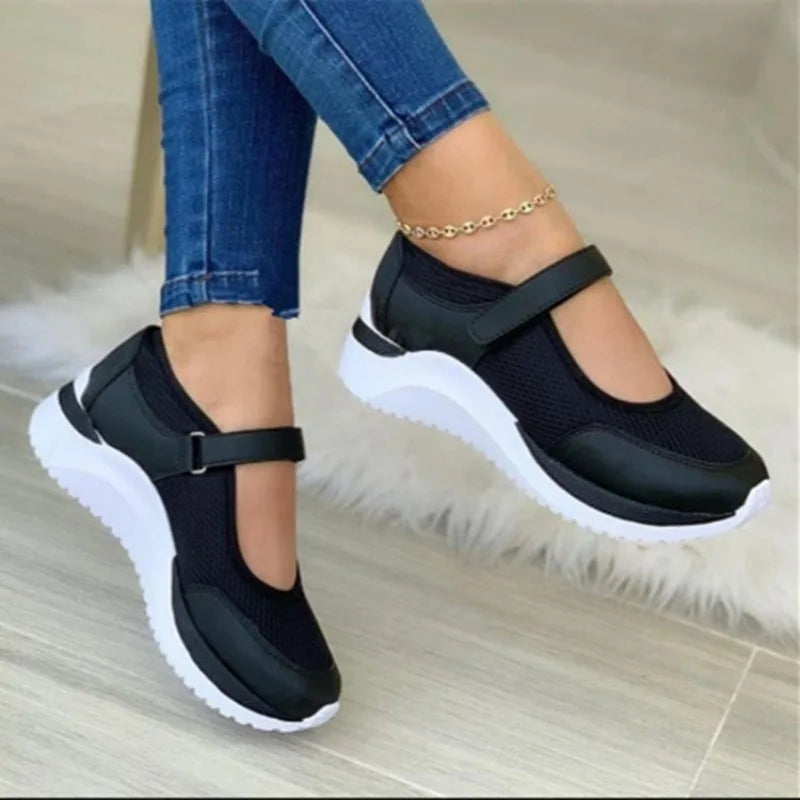 Tête ronde tricoté femmes semelle épaisse chaussures simples femmes grande taille 36-43 grille décontracté chaussures pour femmes baskets femmes