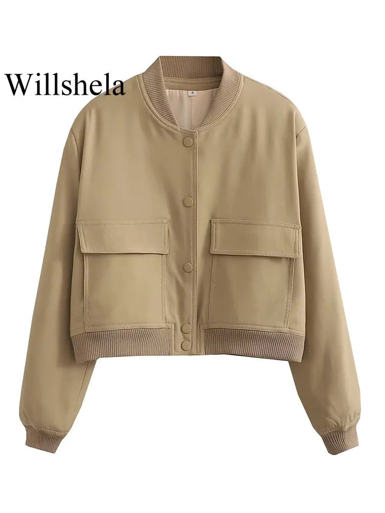 Willshela, cazadora Lisa a la moda para mujer, abrigo con bolsillos, cuello en V, manga larga con una hilera de botones, trajes elegantes para mujer