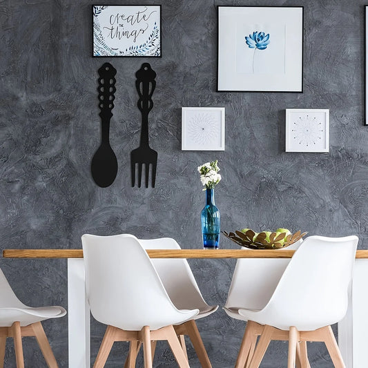 2 piezas de letreros de metal con forma de tenedor y cuchara negros, decoración rústica grande para cocina, letrero de pared con forma de cuchara, decoración de pared de metal con forma de tenedor para colgar en la pared