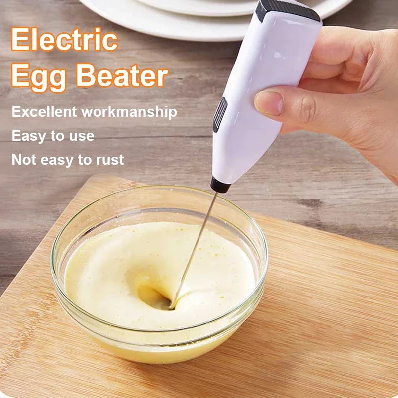 Batidor de leche y huevos eléctrico blanco, Espumador de leche para café, hogar, cocina, Mini licuadora de café, té de la leche de acero inoxidable