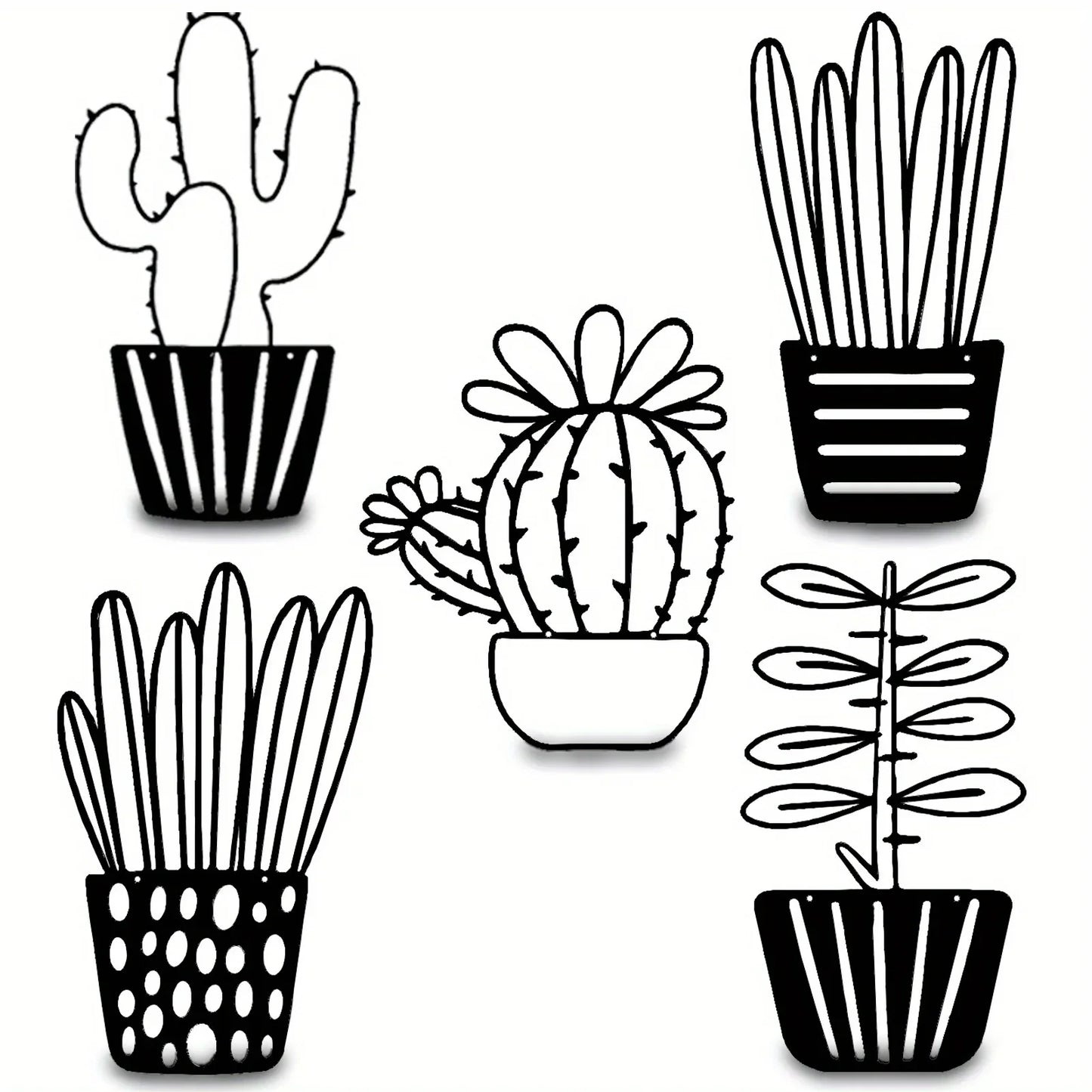 CIFBUY 5pcs Set Black Metal Cactus Wall Decor, Minimalist Succulent Plant Pot Flower Wall Art for Kitchen Bathroom Bedroom Decor