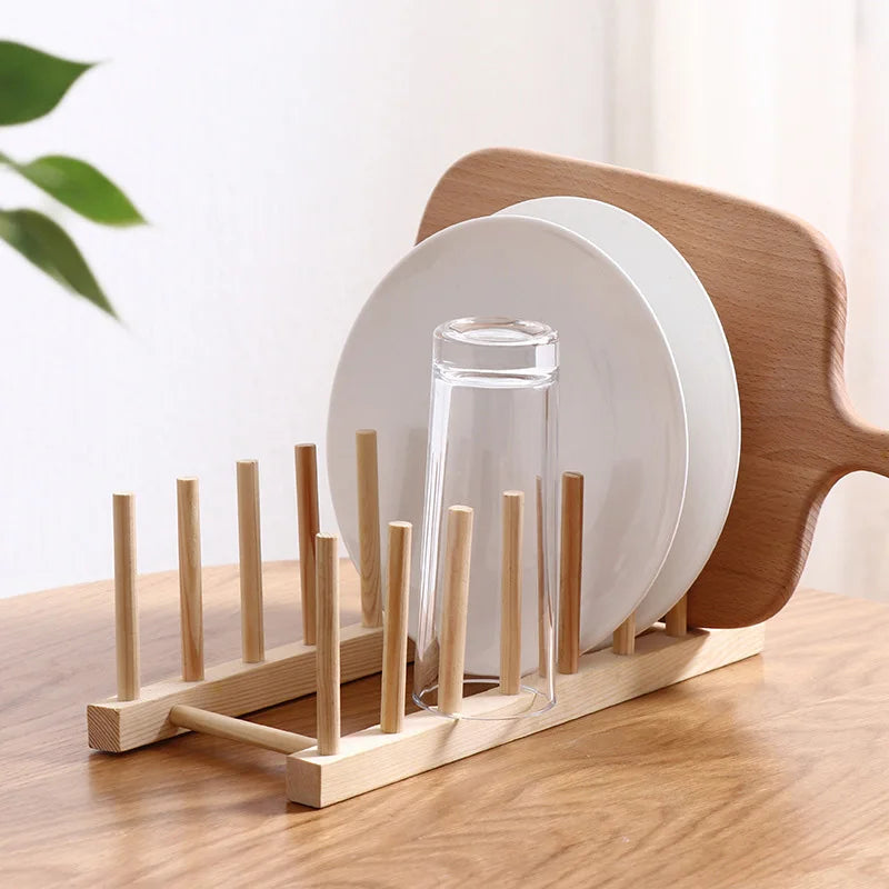 Escurridor de platos de madera, estantes de almacenamiento para cocina, soporte para tapa de olla, estante organizador de cocina, escurridor de platos, escurridor de madera