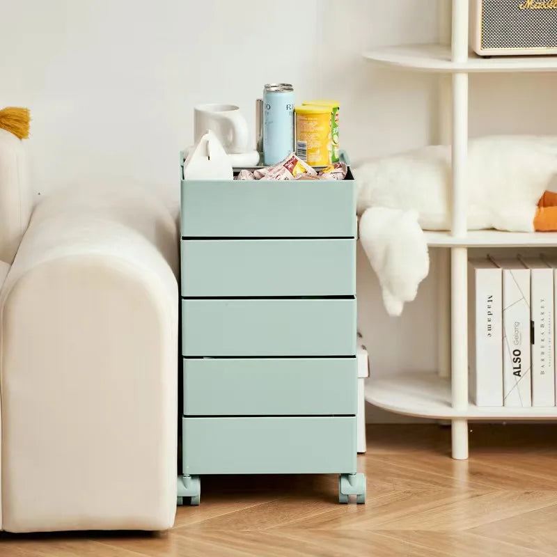 Organizador con carrito, armario de almacenamiento para dormitorio de usos múltiples, mesita de noche de plástico, cajones, tocador, mueble para sala de estar