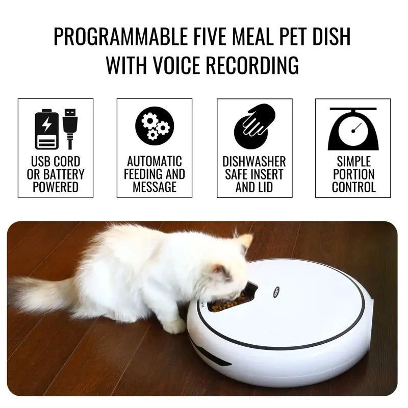 Mangeoire programmable à cinq repas avec message vocal pour chiens, chats et lapins, 25 oz. Bol de nourriture pour abreuvoir et mangeoire pour animaux de compagnie