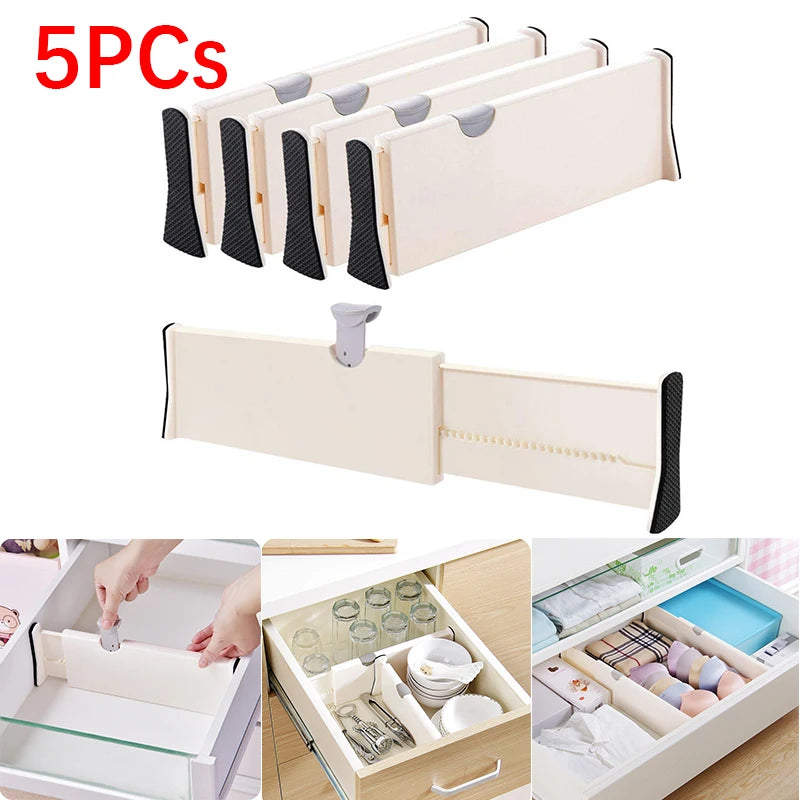 5PCs Adjustable Separators Drawer Dividers Organizer Retractable Plastic Drawer Holder Storage Clapboard Kitchen Organizador