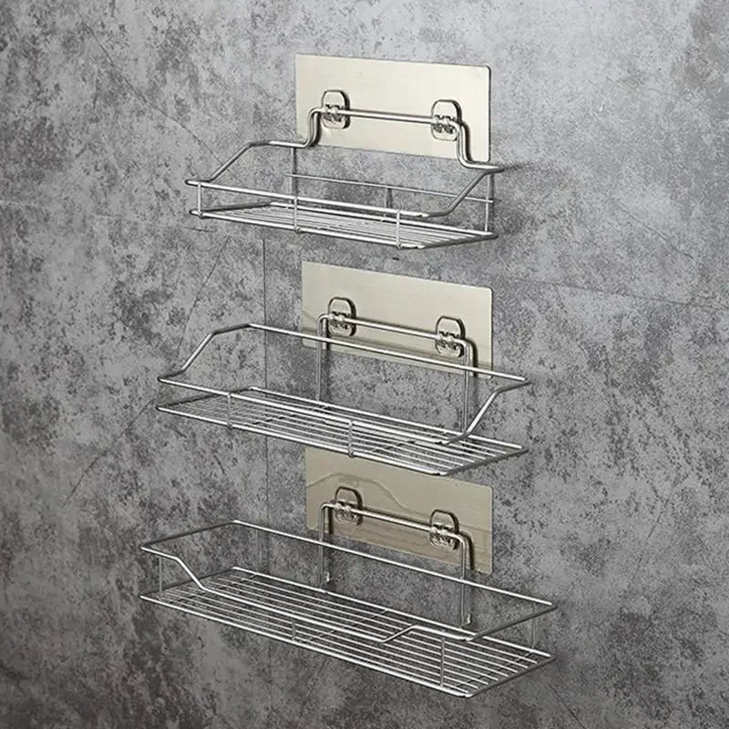 Stainless Steel Bathroom Storage Shower Shelf Punch-Free Kitchen Toilet Wall Hanging Rack Organizer  Bathroom Corner Shelves Set