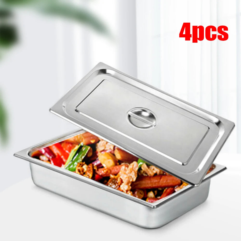 4Pcs Buffet Chafing Dishes 4" Gastronorm Pans Steam Table Pans Tray Stainless Steel Food Container for Party BBQ Baking