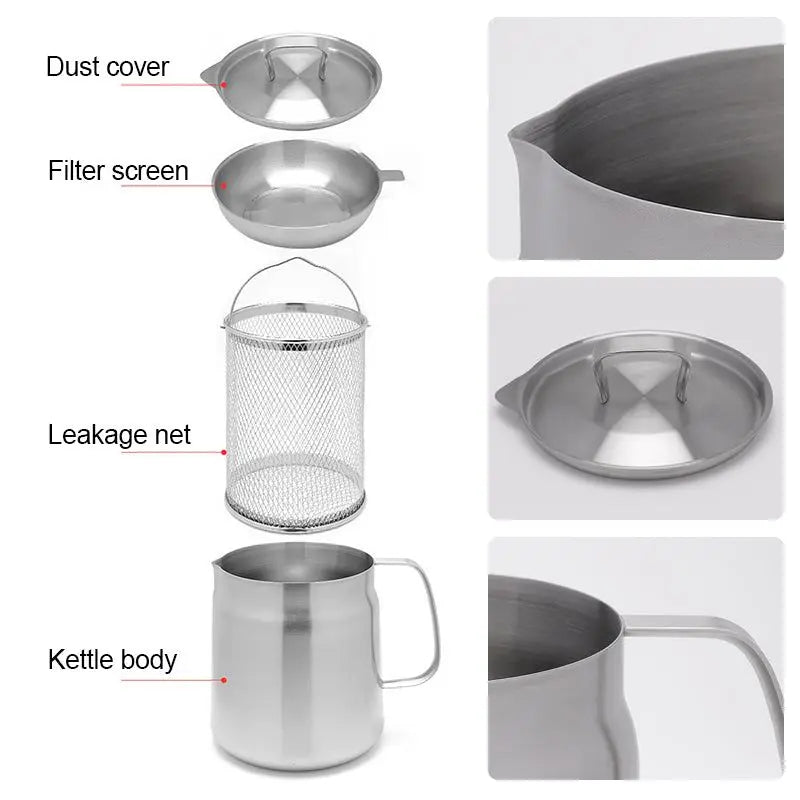 1Pc Household Stainless Steel Oil Pot Filter Household Leak-proof Wine Pot Pouring Oil Bottle Large Grease Strainer Kitchen Stor