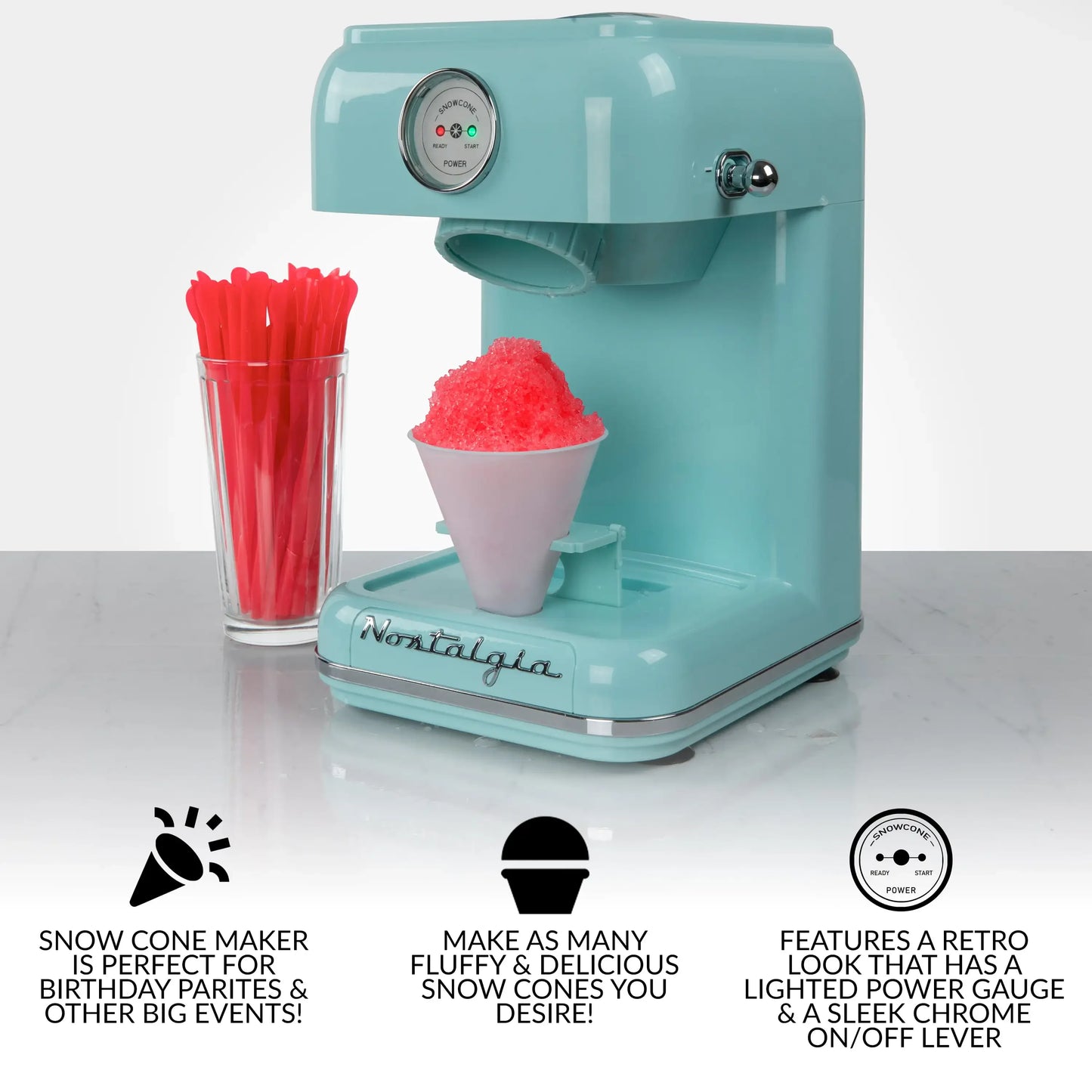 Countertop Snow Cone Maker with Stainless Steel Cutting Blades Reusable Plastic Cup Kitchen