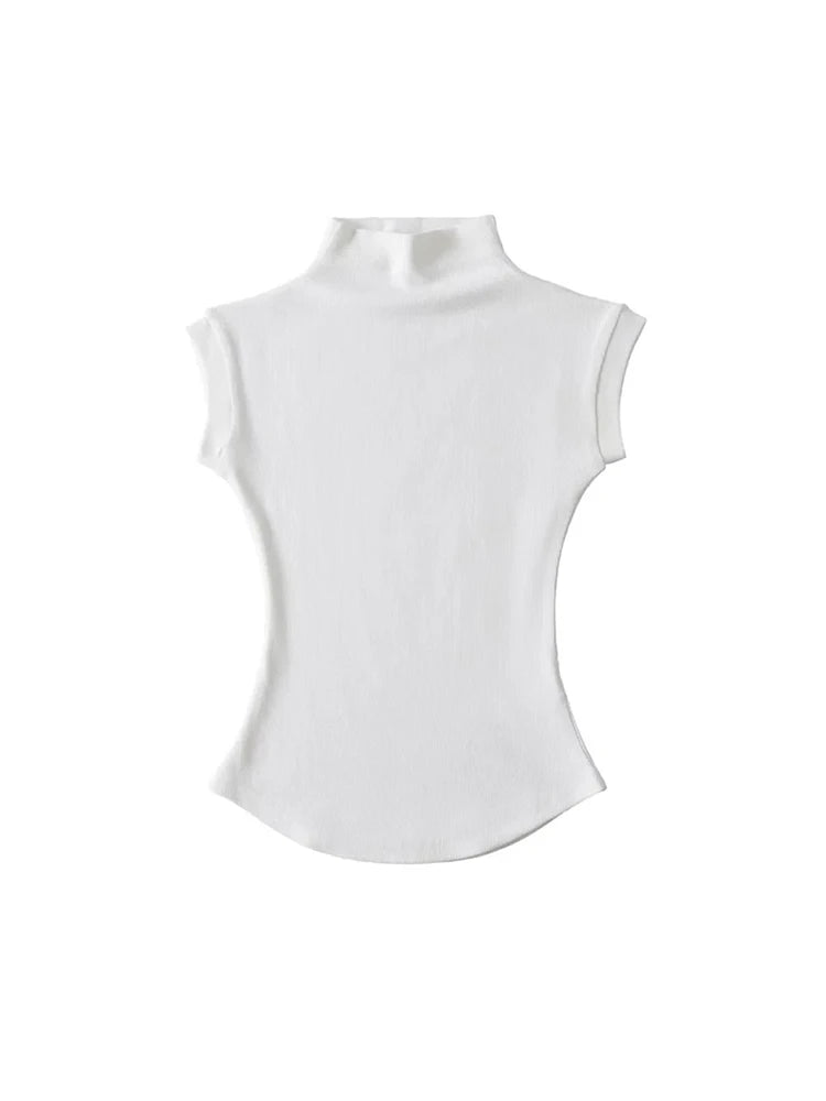 Camisetas sin mangas con cuello alto para mujer, Tops sexys de verano, jerséis ajustados lisos, camisetas informales, ropa de calle para mujer, camisetas básicas