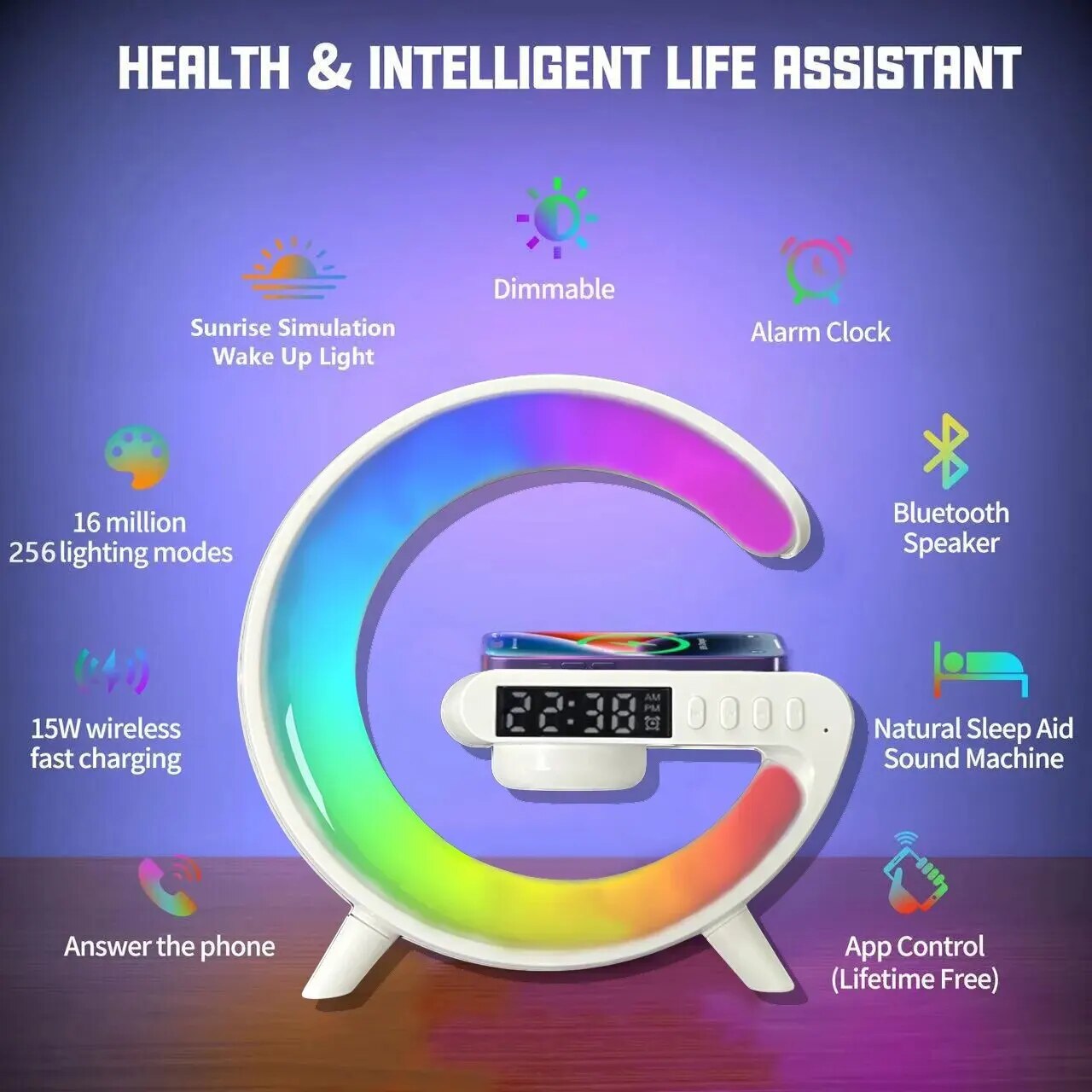 Nouveau petit haut-parleur Bluetooth G, lumière Audio RGB avec horloge, réveil, charge sans fil, Audio, atmosphère colorée, lumière LED