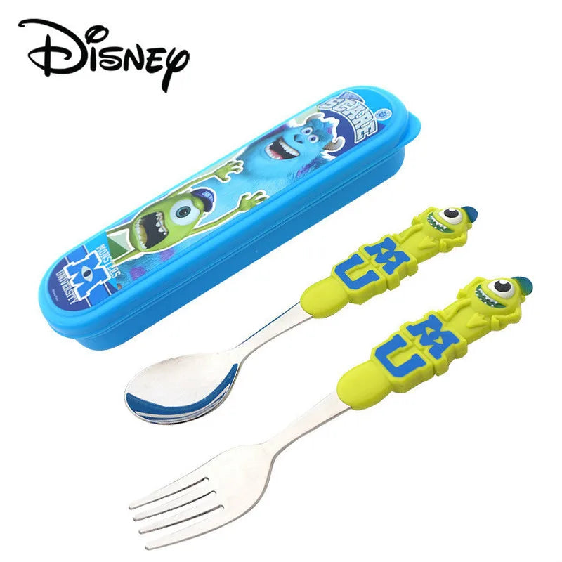 Disney Frozen Elsa Princess Spoon Baby Feeding Cute Mickey 3D Cartoon Kids Spoon and Fork Set Travel Cutlery Set Utensils Metal