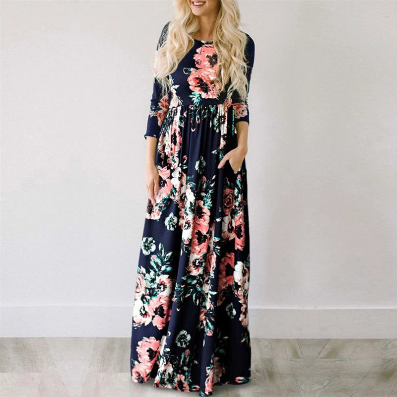 Robe Maxi d'été pour femmes, imprimé Floral rose, style Boho, robe de plage, longue, soirée, 3XL, 2022