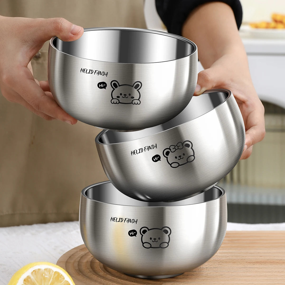 WORTHBUY Children's Rice Bowl Double Layer Anti Scalding 316 Stainless Steel Tableware Soup Bowl Multifunctional Kitchen Bowls