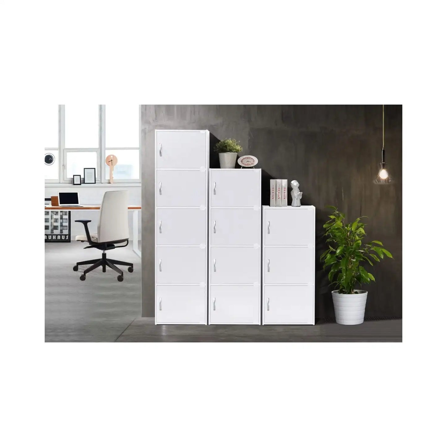 4-Shelf, 4-Door Storage Bookcase in Multiple Colors,Durable and Strong,Slim and Versatile Design, Sleek Contemporary Styling