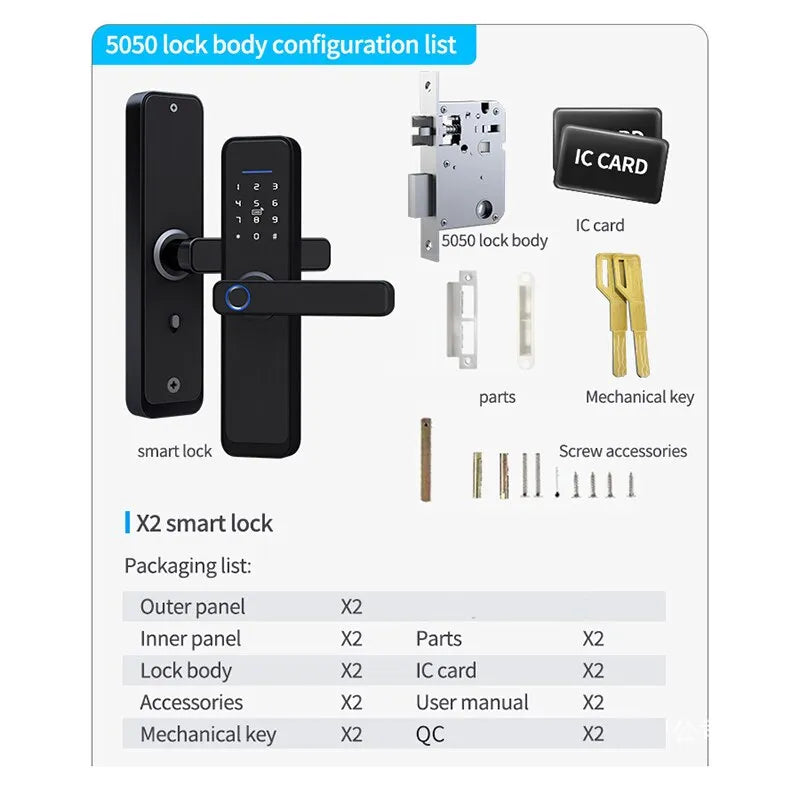 Tuya/TT Lock Optional Smart Fingerprint Door Lock Digital Electric Lock With Long Handle Security Anti-theft For Home Hotel