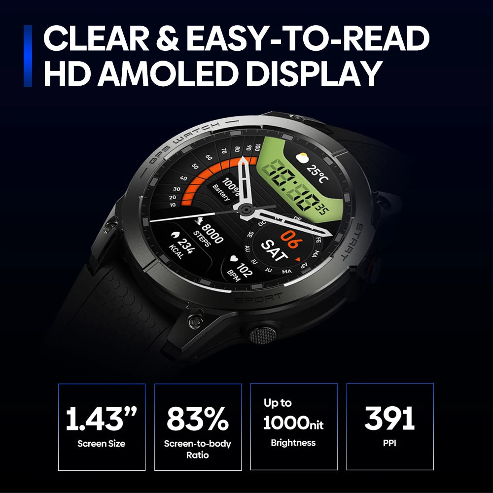 [Estreno mundial 2024] Reloj inteligente Zeblaze Stratos 3 Pro GPS GPS integrado e importación de rutas Pantalla AMOLED Llamadas telefónicas Bluetooth