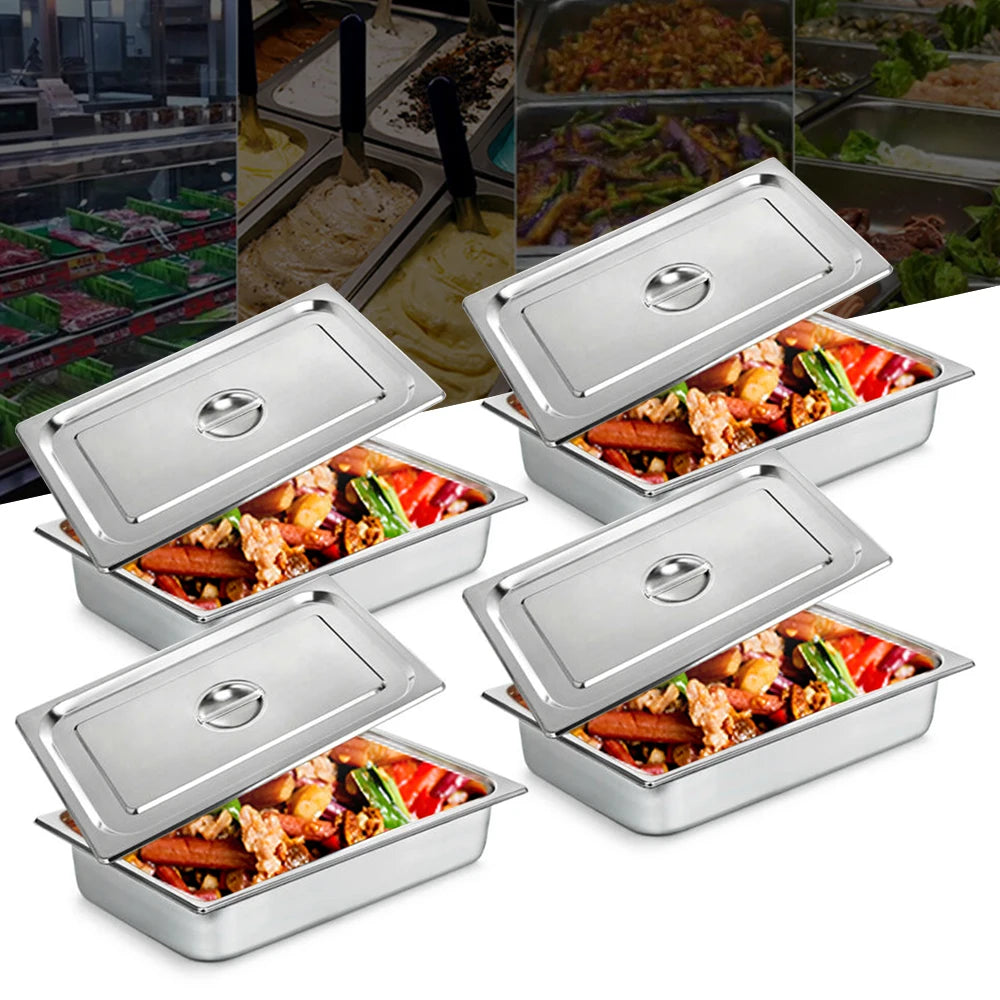 4Pcs Buffet Chafing Dishes 4" Gastronorm Pans Steam Table Pans Tray Stainless Steel Food Container for Party BBQ Baking