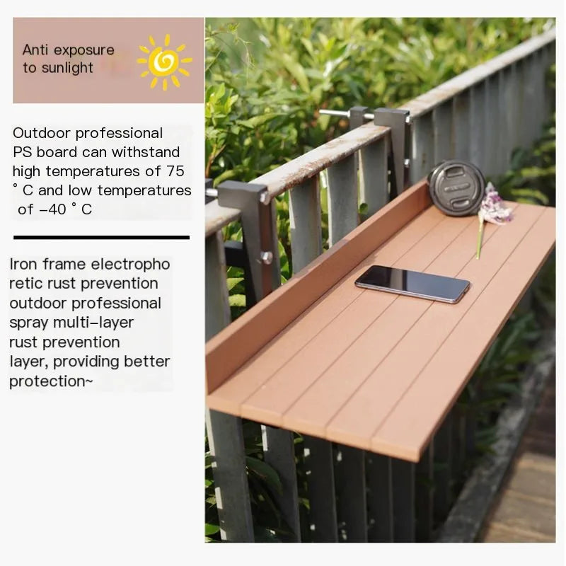 Simple Outdoor Imitation Wood Metal Bar Table Foldable Hanging Railing Study Afternoon Tea Coffee Snack Table Garden Balcony