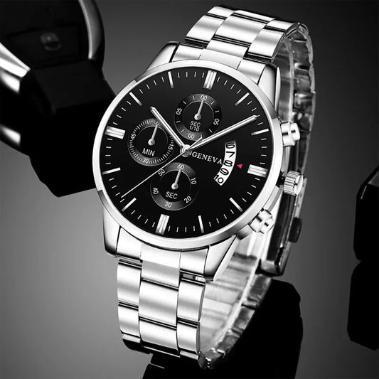 Relojes de moda para Hombre, Reloj de pulsera de cuarzo de acero inoxidable y plata de lujo, Reloj de negocios para Hombre, Reloj calendario, Reloj para Hombre