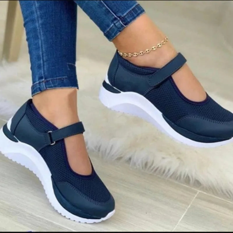 Tête ronde tricoté femmes semelle épaisse chaussures simples femmes grande taille 36-43 grille décontracté chaussures pour femmes baskets femmes