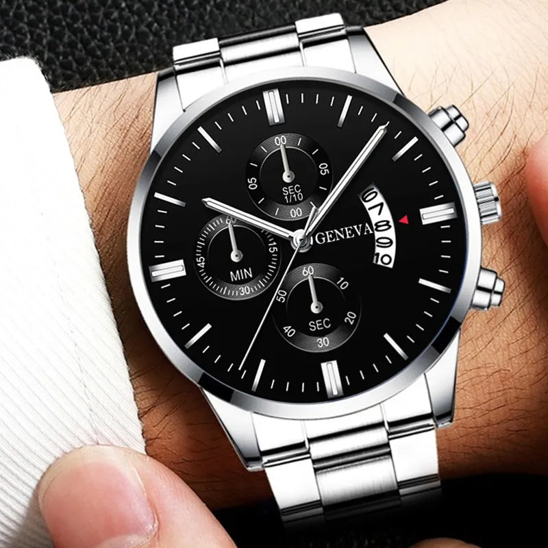 Mode hommes montres de luxe argent acier inoxydable Quartz montre-bracelet homme d'affaires montre pour hommes calendrier horloge Reloj Hombre