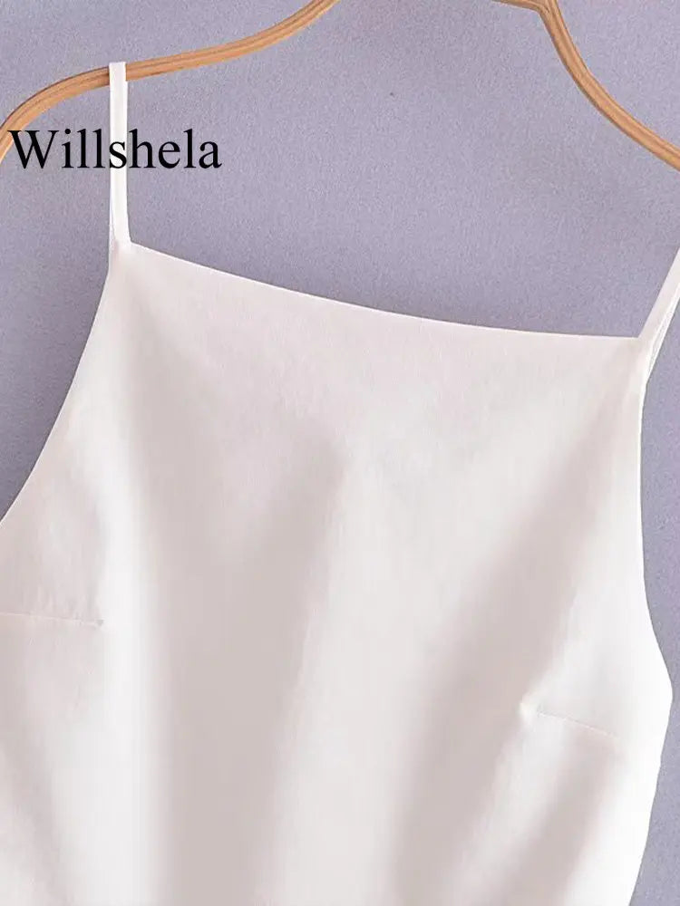 Willshela-camisola lisa con encaje y espalda al aire para mujer, Tops Vintage con tirantes finos y cuello cuadrado, Tops elegantes para mujer