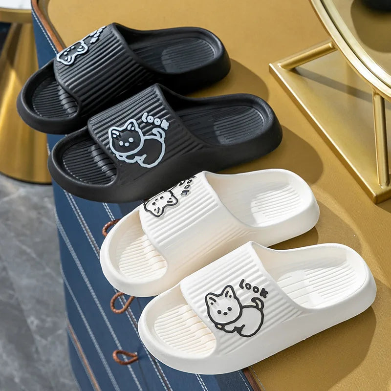 Zapatillas de verano con plataforma de baño antideslizantes para el hogar, chanclas de dibujos animados de oso, sandalias de playa para mujer, deslizantes para interiores y exteriores, 2023