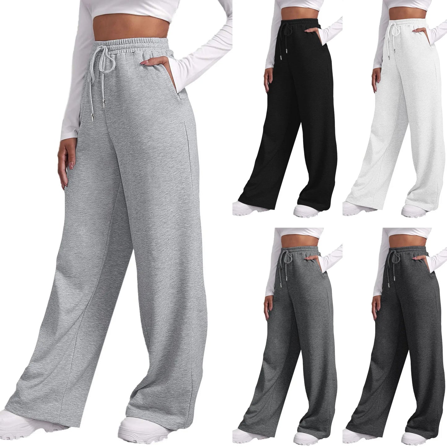 Pantalon à jambes larges pour femmes, pantalon de survêtement doublé polaire, droit, bas tout mathématique, uni, Fitness, jogging, voyage basique