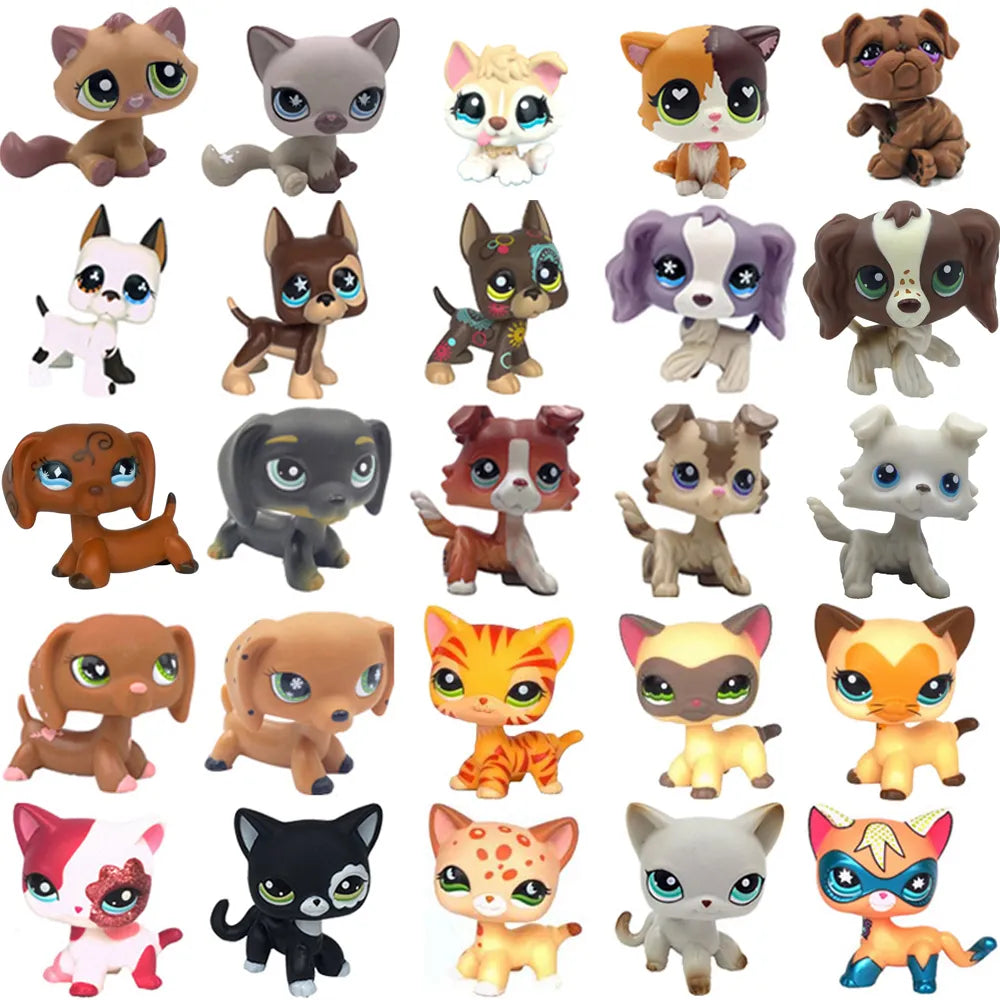 LPS chat Rare petite animalerie jouets supports cheveux courts chaton chien teckel Collie épagneul grand danois Original Bobble tête jouets