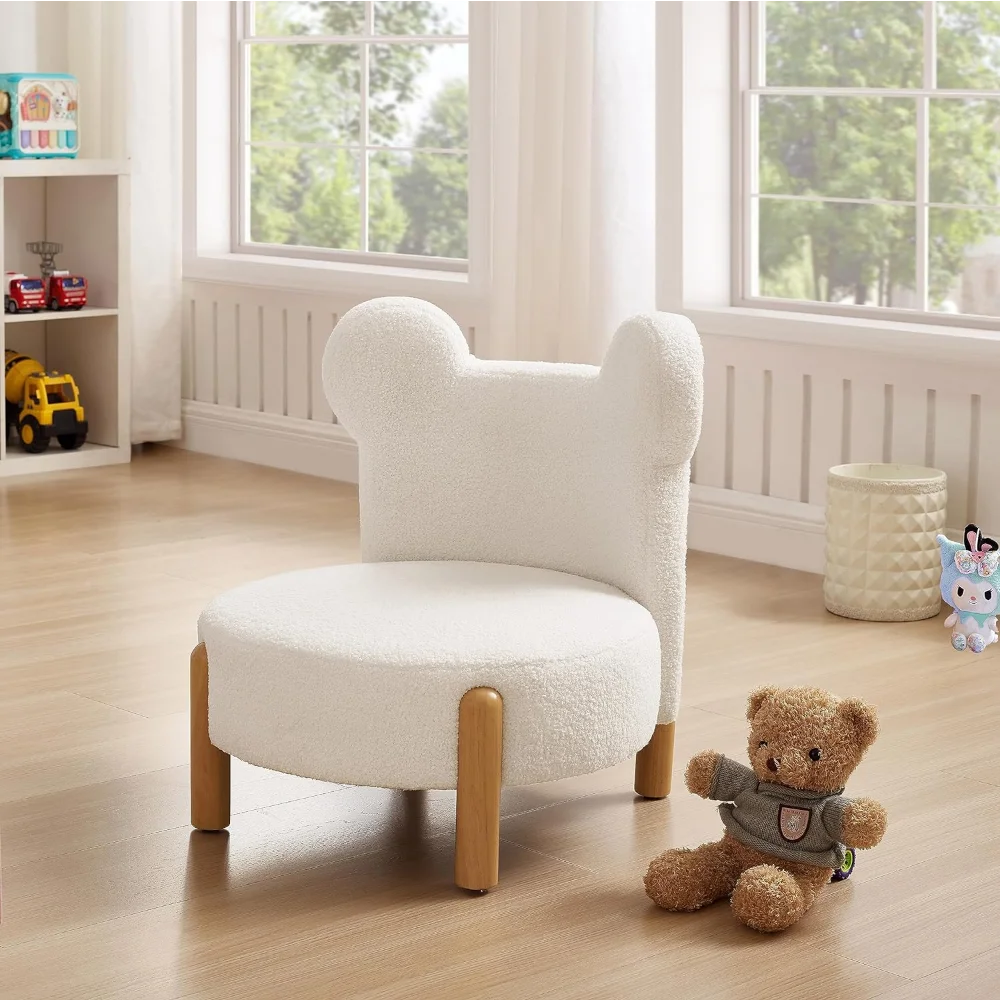 Ball & Cast Upholstered Kids Sofa Sherpa Bear Chair Armless Accent Chair, White