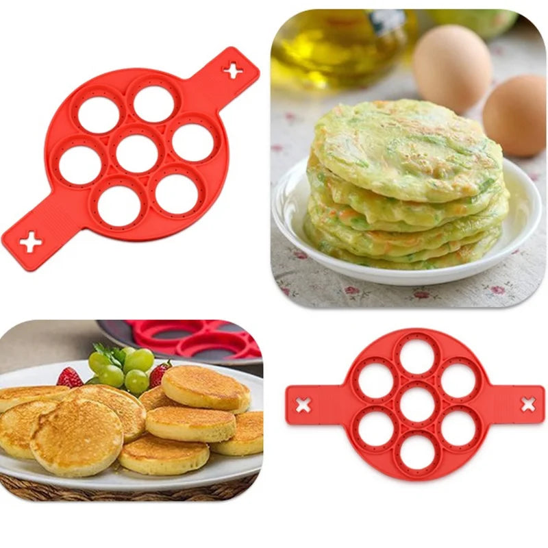 Moule de cuisson antiadhésif multi-formes en silicone Jinao à 7 trous avec poignée de qualité alimentaire, moule à crêpes pour œufs au plat, gadgets de cuisine pour la maison