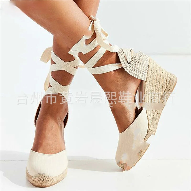 2023 Women's Espadrille Ankle Strap Sandals Comfortable Slippers Ladies Womens Casual Shoes Breathable Flax Hemp Canvas Pumps