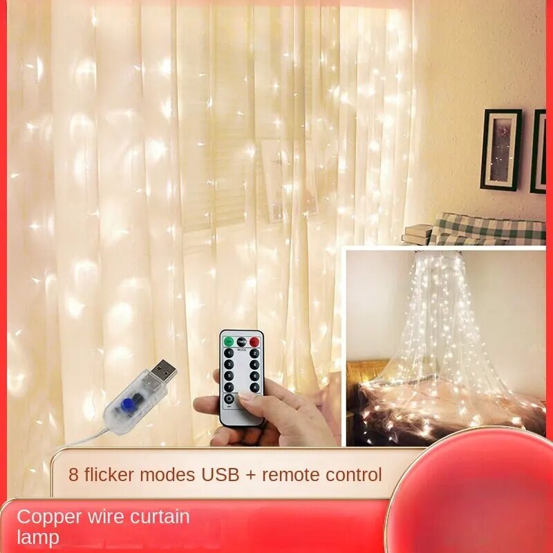 Luz de cortina Luz de alambre de cobre Luz de atmósfera de estrella de dormitorio USB