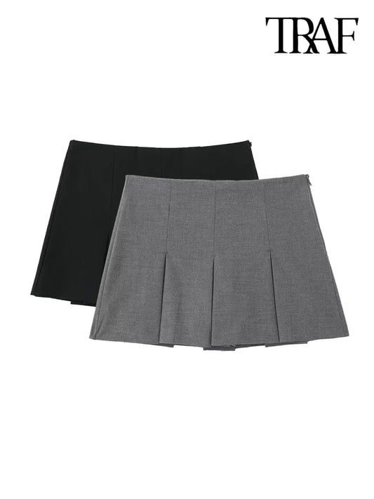 TRAF Faldas cortas plisadas a la moda para Mujer, falda Vintage de cintura alta con cremallera lateral, falda pantalón para Mujer