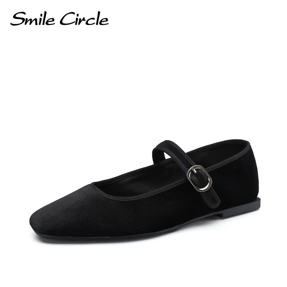 Smile Circle Velvet Mary Jane Ballet Flats Zapatos de mujer con estampado de leopardo cómodos y suaves zapatos planos con punta redonda para mujer