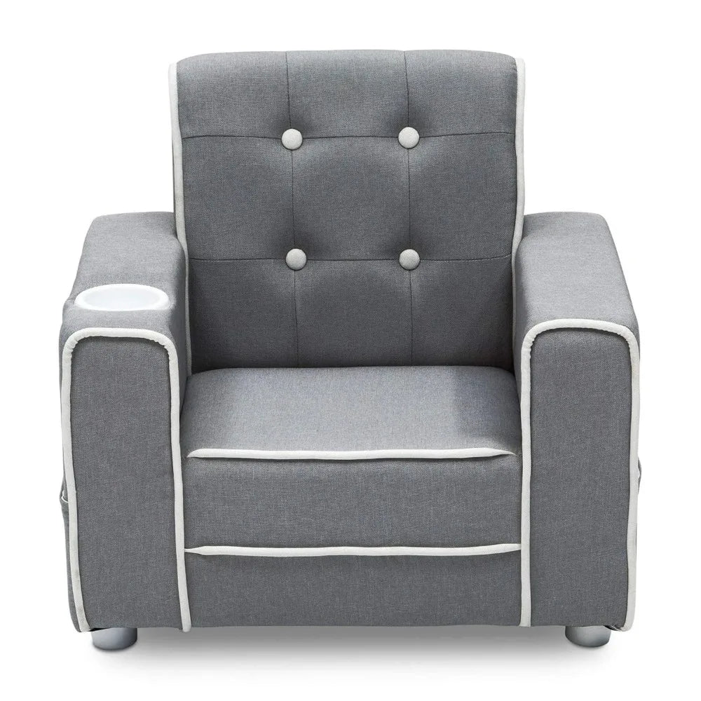 Delta Children Chelsea Kids Upholstered Chair with Cup Holder, Soft Grey, Sofa  For Kids ,  Sofas Para Niños