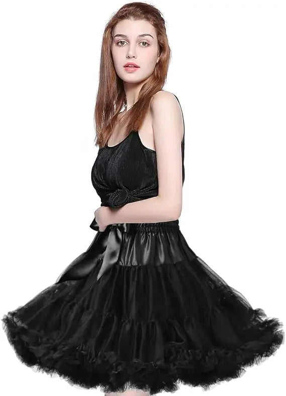 Lowest Pirce Womens 3-Layered Pleated Tulle Petticoat White Black Tutu Puffy Party Cosplay Skirt