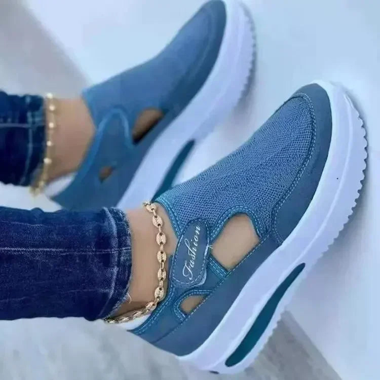 NOVEDAD DE VERANO 2023, zapatos deportivos informales con cuña de malla transpirable de talla grande 43, zapatos vulcanizados antideslizantes para mujer, zapatillas de deporte con plataforma para mujer