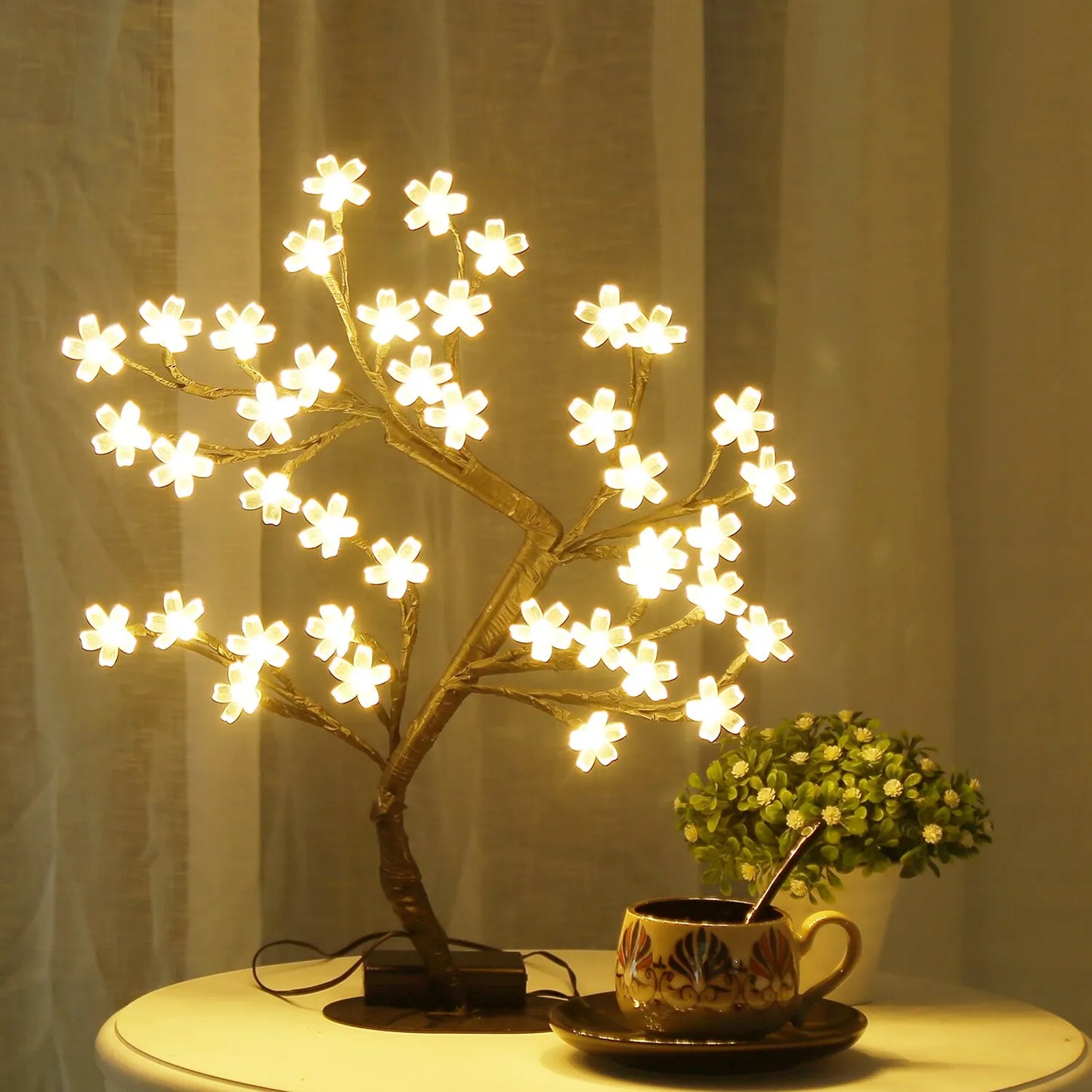 Luz de árbol de flor de cerezo, lámpara de árbol de bonsái de flores artificiales de mesa iluminada con 40LED de 17 pulgadas, regalos alimentados por USB para decoración del hogar