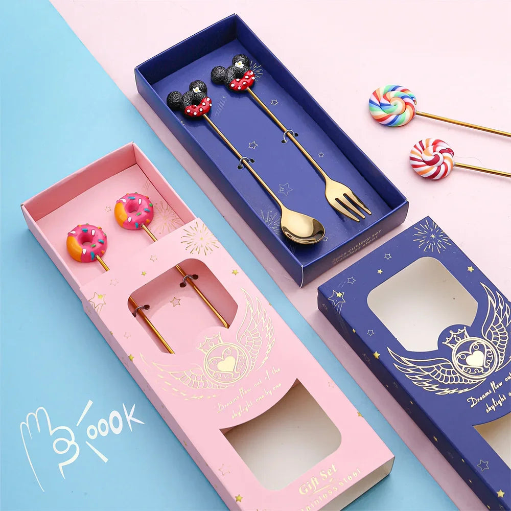 1Pcs Mini Stainless Steel Cute Doughnut Spoon Fork Cake Coffee Dessert Ice Cream Stirring Spoons Candy Cartoon Children Teaspoon