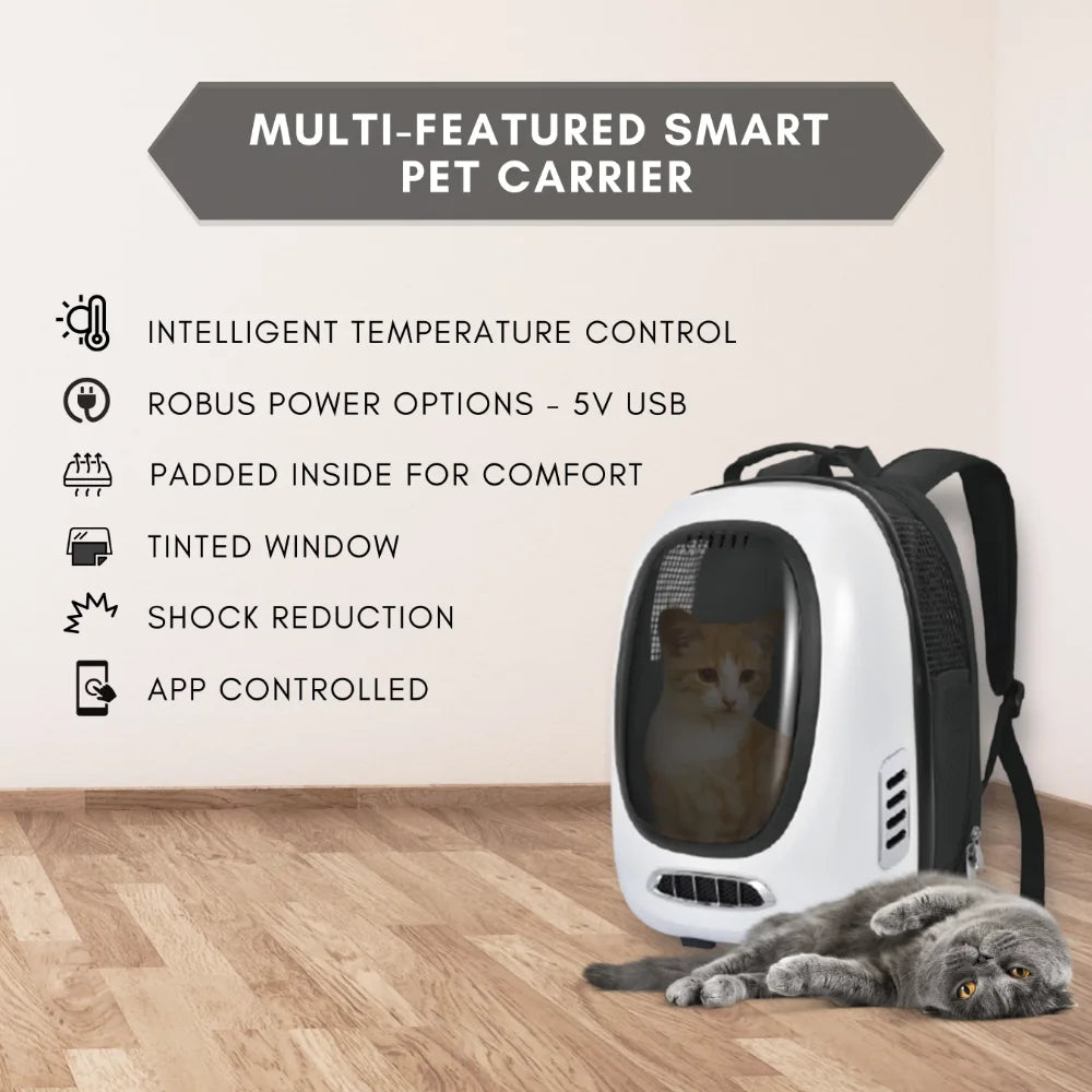 Smart Pet Backpack for Cats, Small Dogs and Puppies Upto17 Lbs, Intelligent Temperature Control, App- Enabled