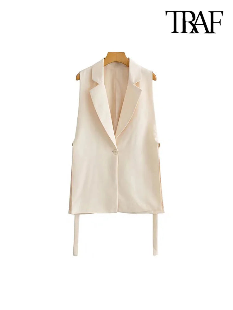 TRAF femmes mode avec robinets évents latéraux gilet Vintage sans manches bouton avant vêtements de dessus pour femmes Chic gilet hauts