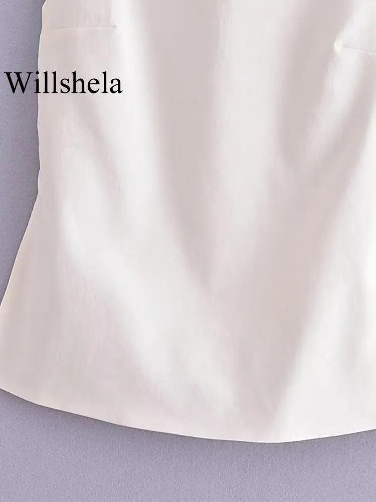 Willshela-camisola lisa con encaje y espalda al aire para mujer, Tops Vintage con tirantes finos y cuello cuadrado, Tops elegantes para mujer